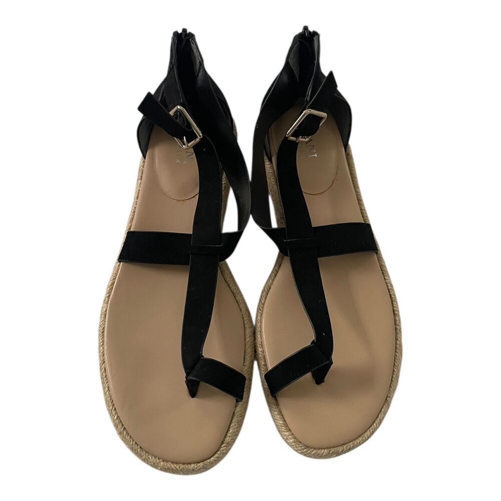 Alfani Moira Sandals Womens 10 Espadrille Wedge Platform Black Thong Zip Back